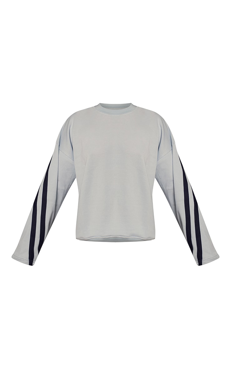 Blue Contrast Striped Oversized Sweatshirt image 5