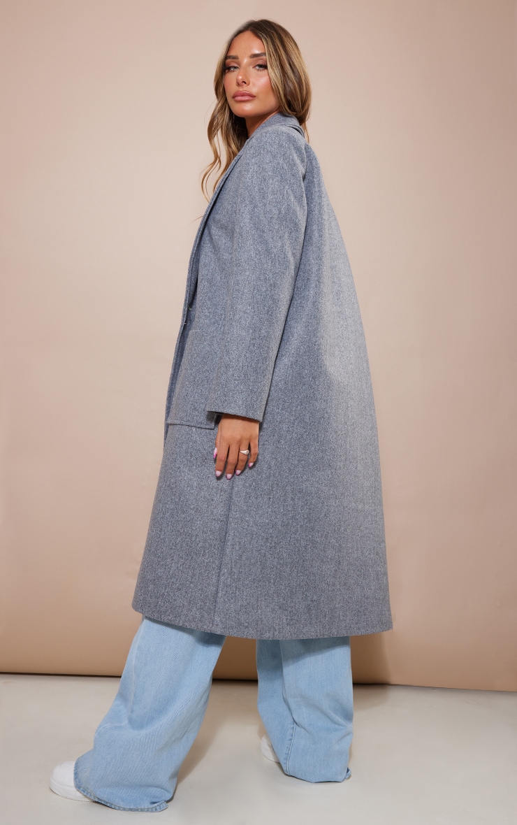 Grey Marl Patch Pocket Wool Look Coat image 2