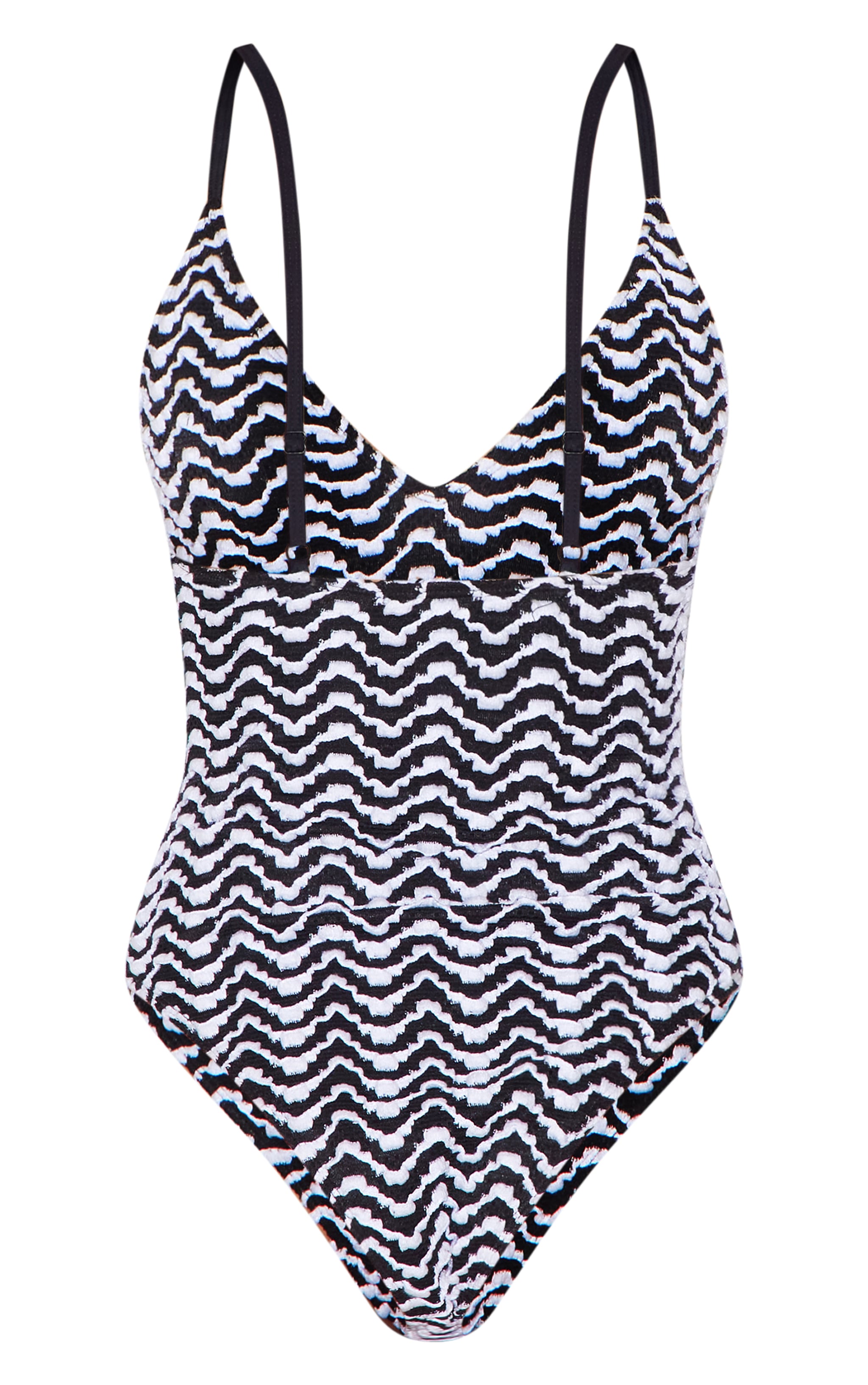 Black and White Monochrome Textured Plunge High Leg Swimsuit image 6