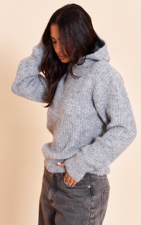 Petite Hoodie en maille trciot côtelée grise