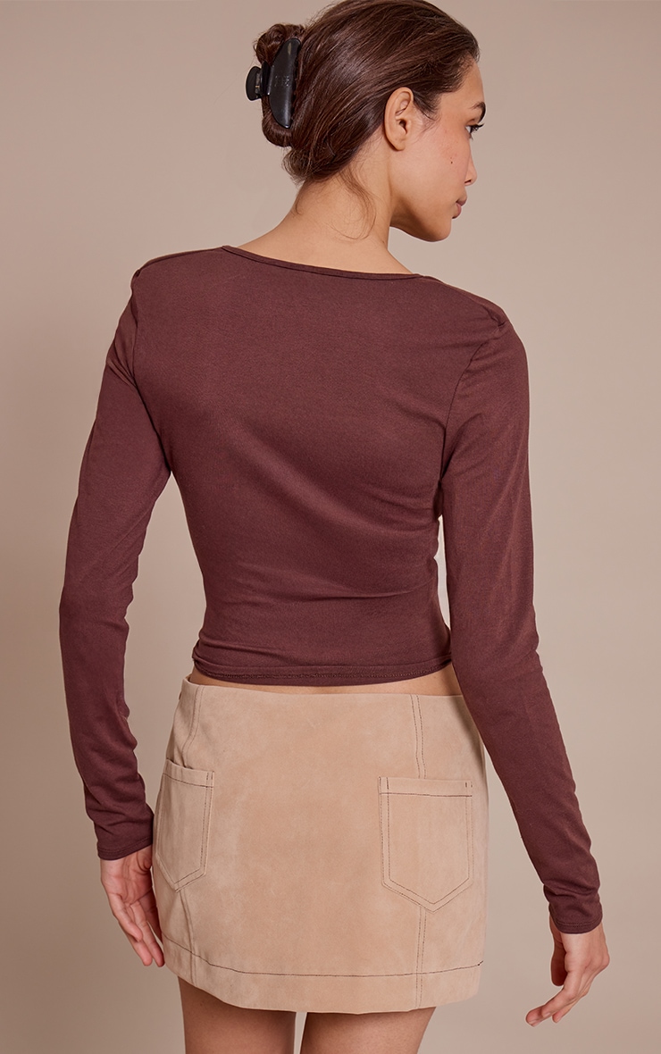 Chocolate Cotton Cowl Neck Shoulder Pad Long Sleeve Top  image 2