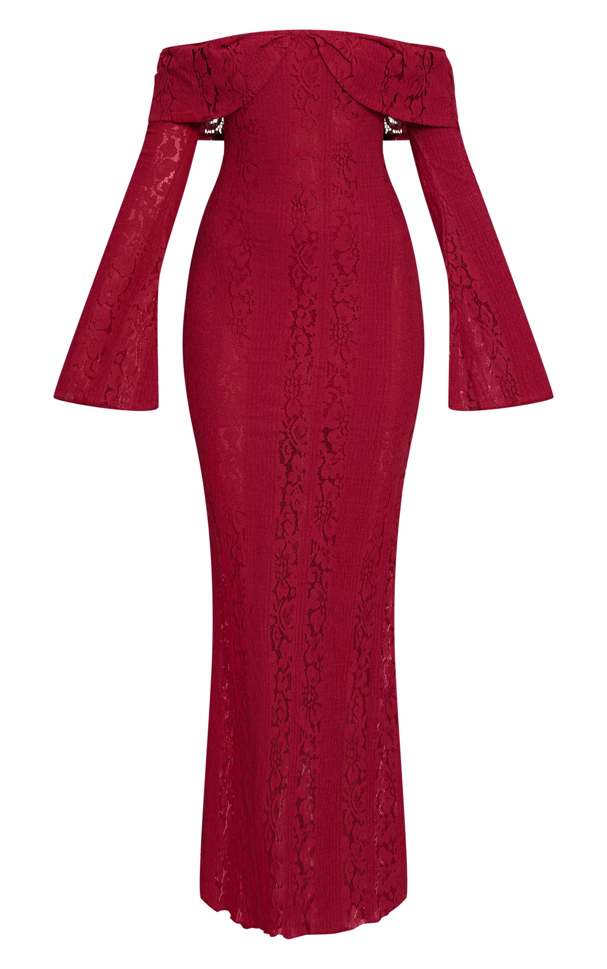 Burgundy Lace Fold Over Bandeau Maxi Dress image 5