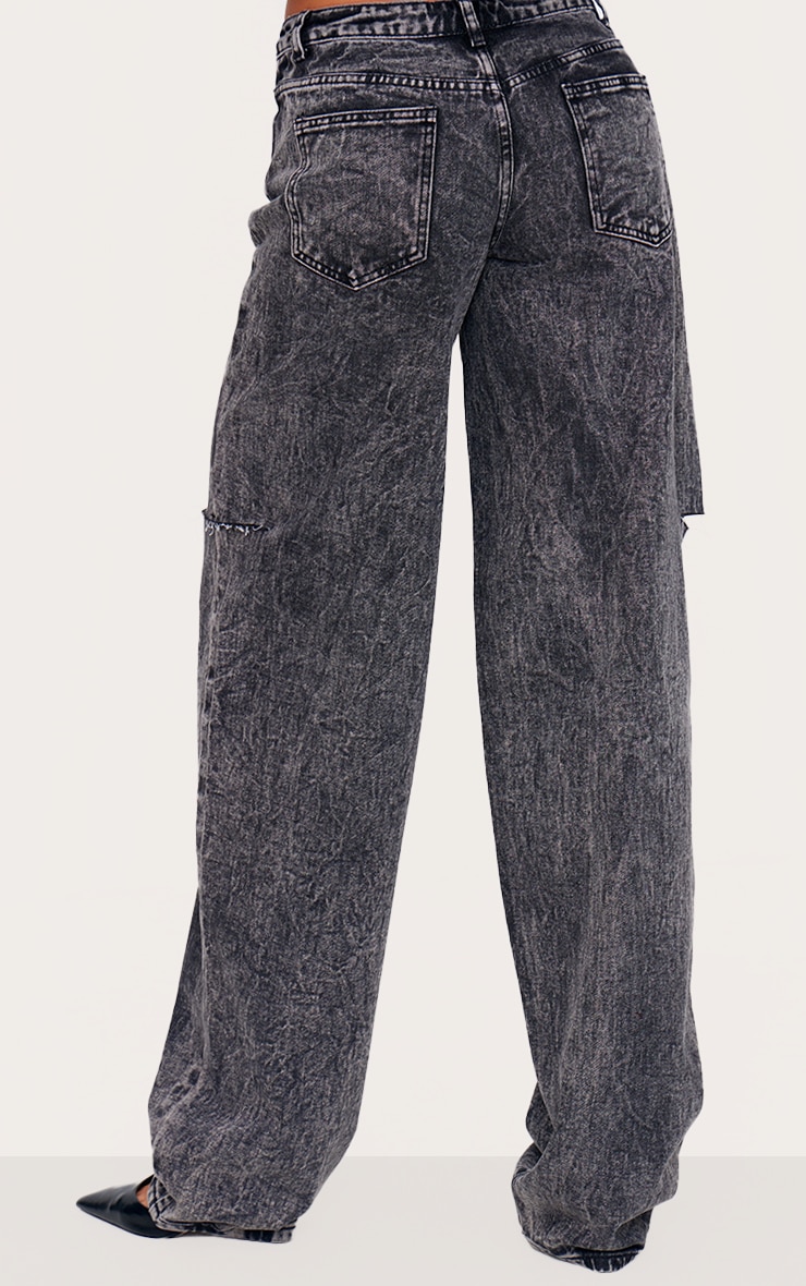 Tall Washed Grey Straight Leg Ripped Side Jeans image 3
