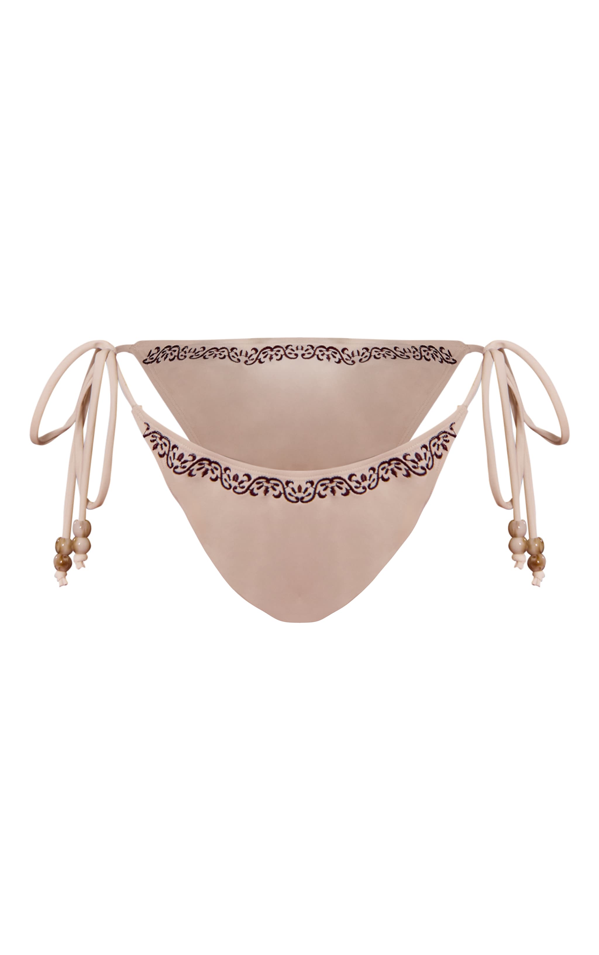 Cream Embroidered Bead Detail Tie Side Bikini Bottoms image 5