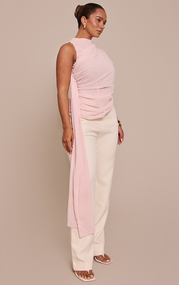 Shape Dusty Pink Chiffon High Neck Drape Detail Top