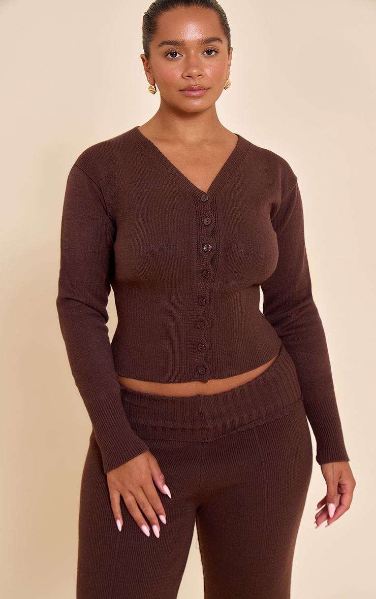 Shape Chocolate Plunge Neck Knitted Cardigan image 1