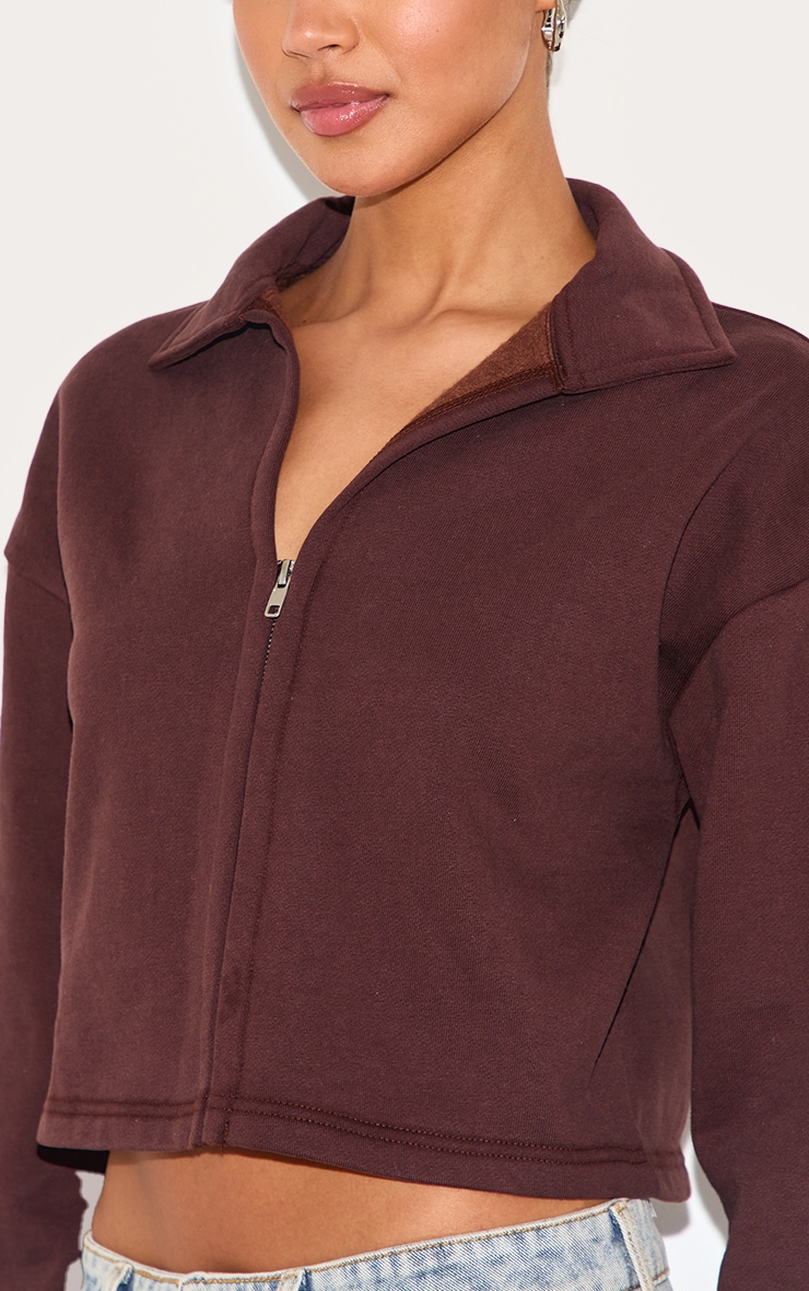 Chocolate Premium Boxy Sweat Zip Up Polo image 4