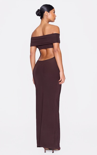 Chocolate Open Back Bardot Maxi Dress