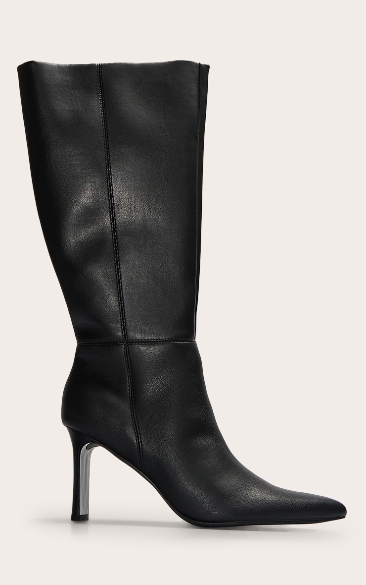 Bottes hautes à talon bloc fin et bout pointu en PU image 1