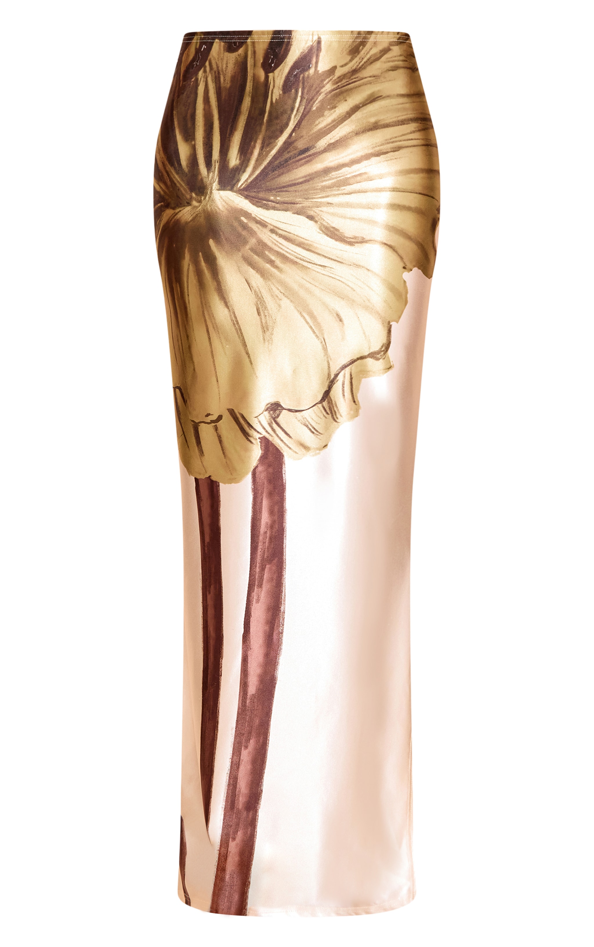 Ecru Floral Print Stretch Satin Maxi Skirt image 5