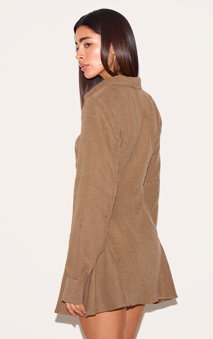 Mushroom Structured Ruched Detail Long Sleeve Shirt Dress image 2