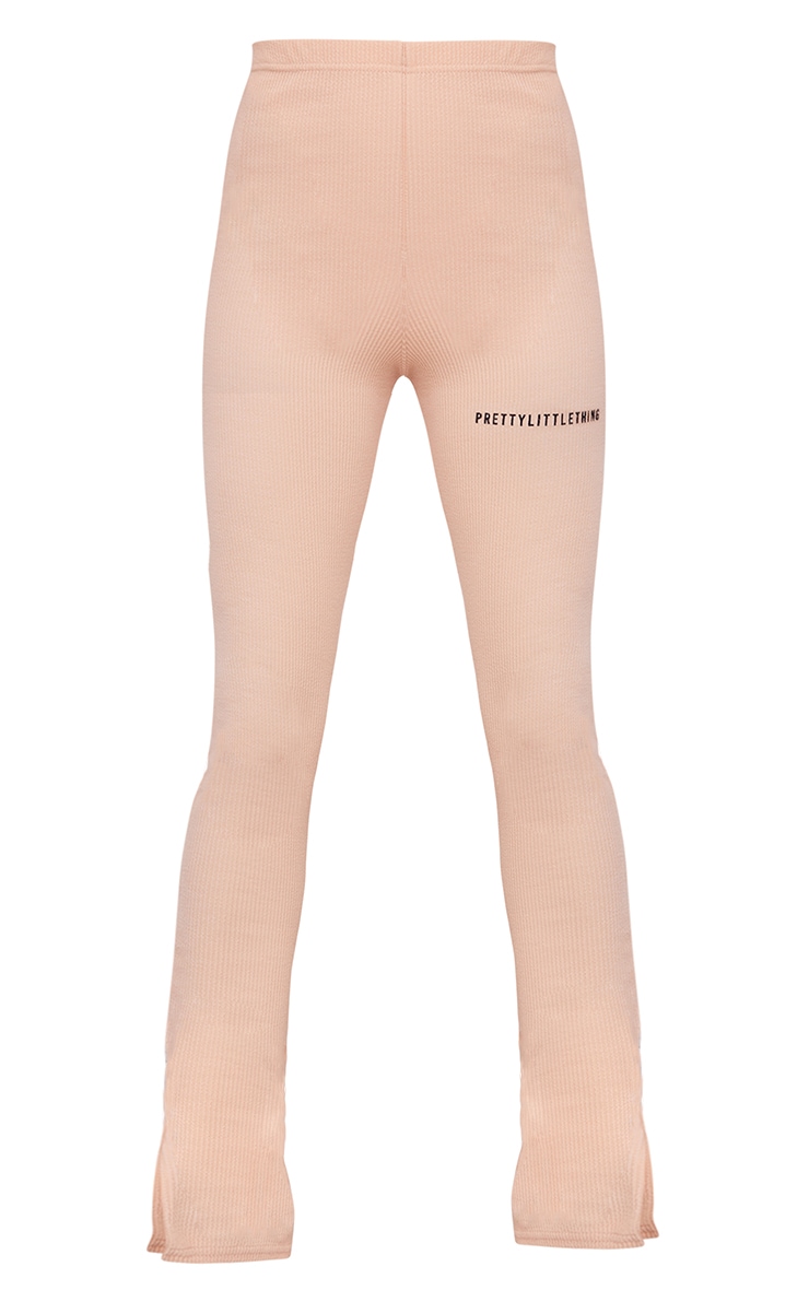 PRETTYLITTLETHING Dusty Pink Crinkle Rib Split Hem Leggings image 5