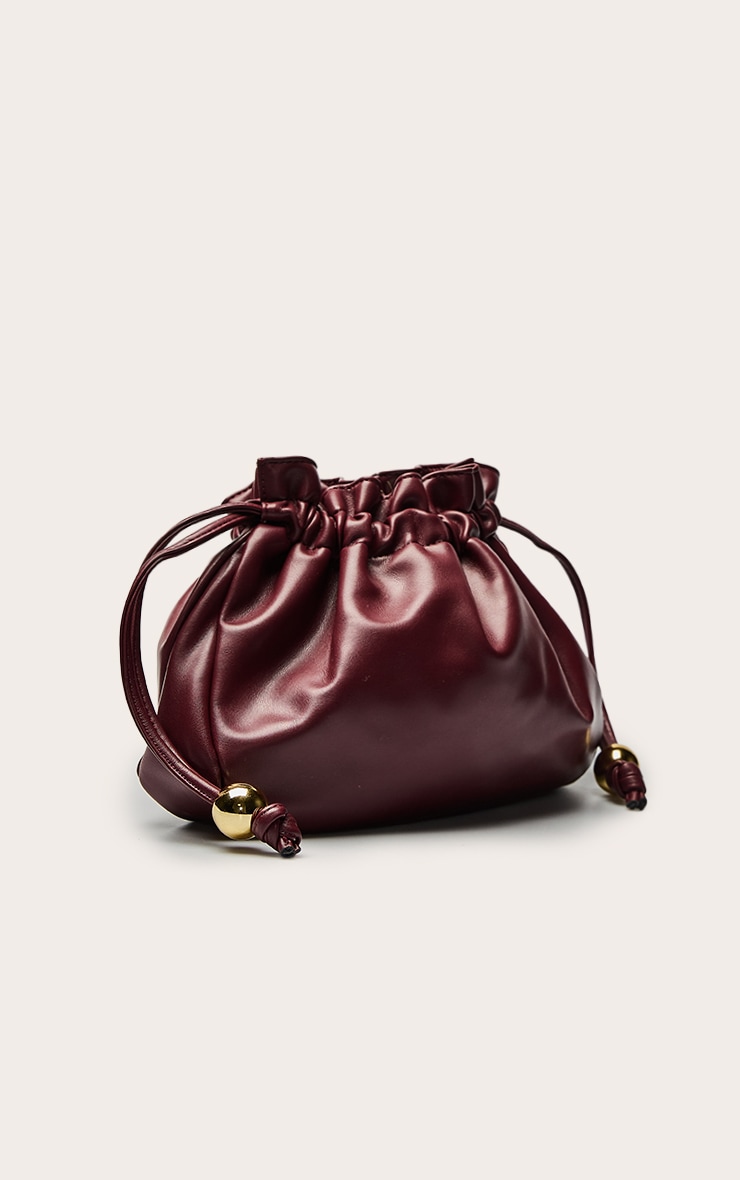 Burgundy Bead Ruched Pouch Clutch Bag image 3
