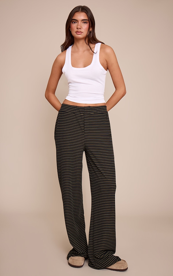 Multi Striped Boyfriend Style Wide Leg Pants