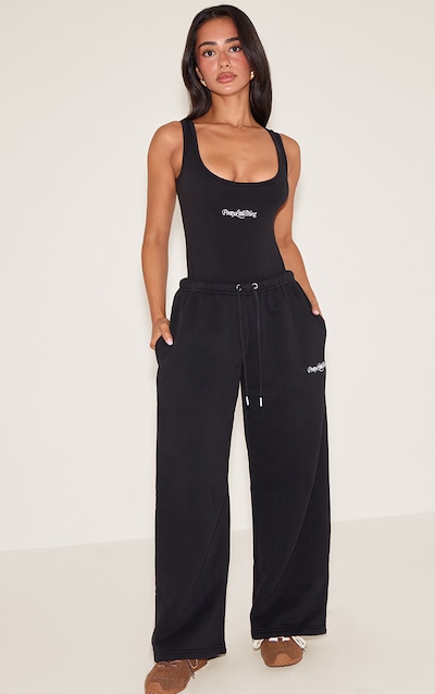 Petite Black Prettylittlething Wide Leg Sweatpant