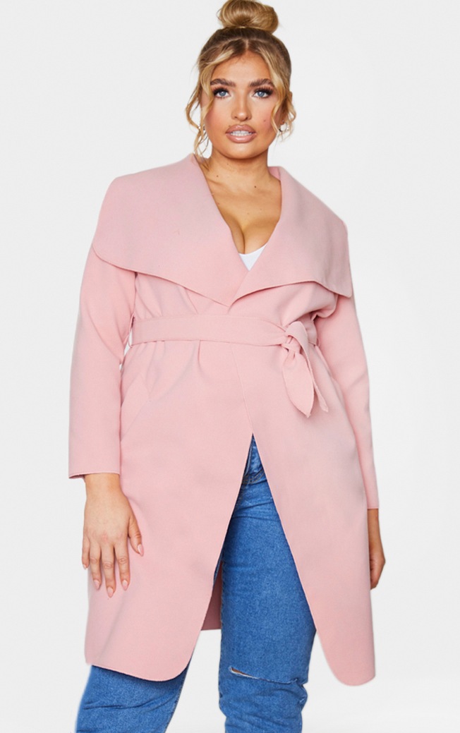Plus Veronica Dusty Pink Oversized Waterfall Belt Coat