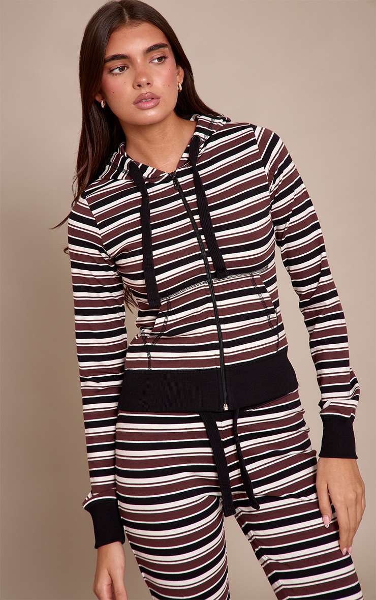Black Stripe Zip Up Fitted Track Top image 1