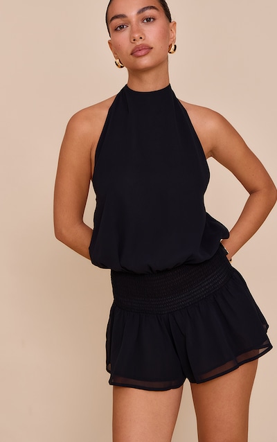 Black Chiffon Halterneck Playsuit