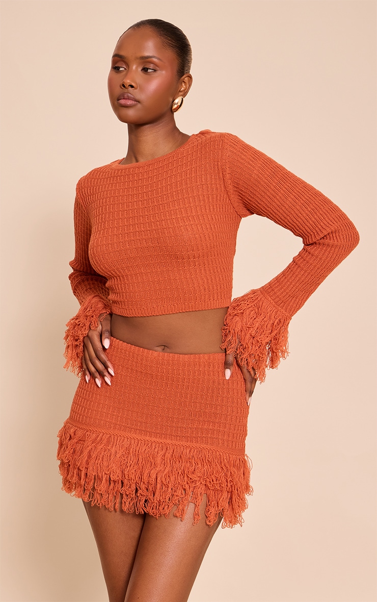 Rust Tassel Cuff Cropped Top image 1