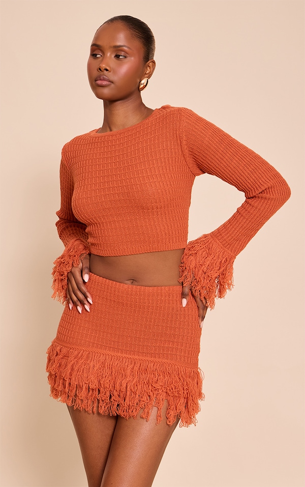 Rust Tassel Cuff Cropped Top