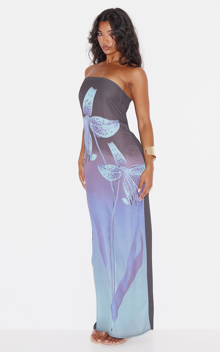 Blue Oversized Chiffon Floral Print Bandeau Maxi Dress image 3