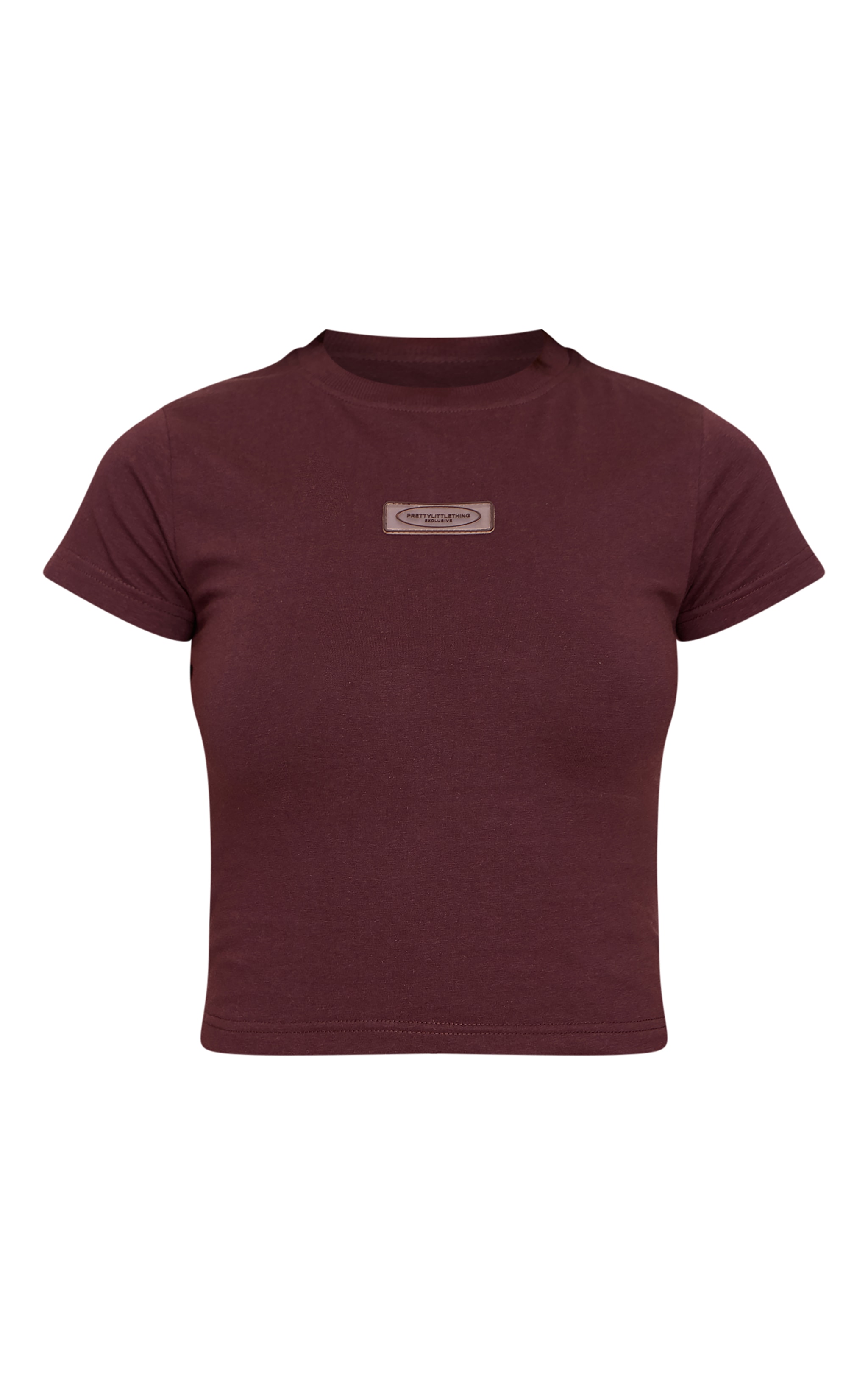 PRETTYLITTLETHING Chocolate Brown Badge Longline Fitted T Shirt image 5