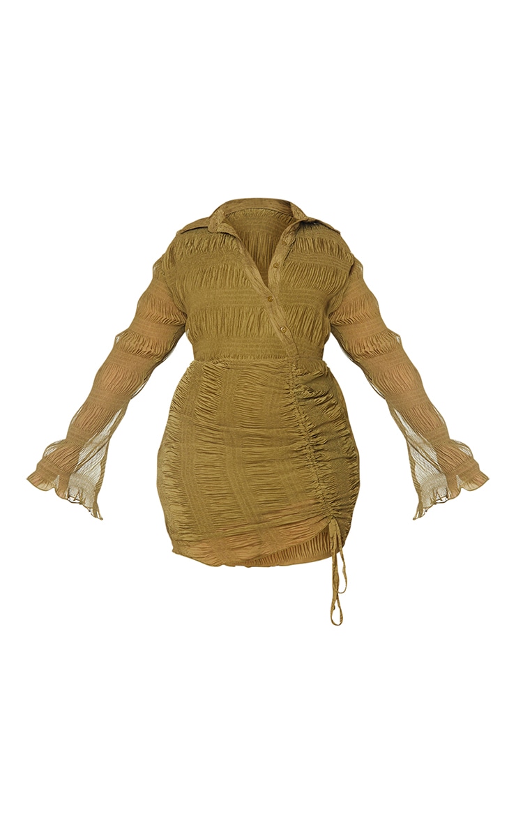 Plus Olive Plisse Textured Ruched Shirt Dress image 5