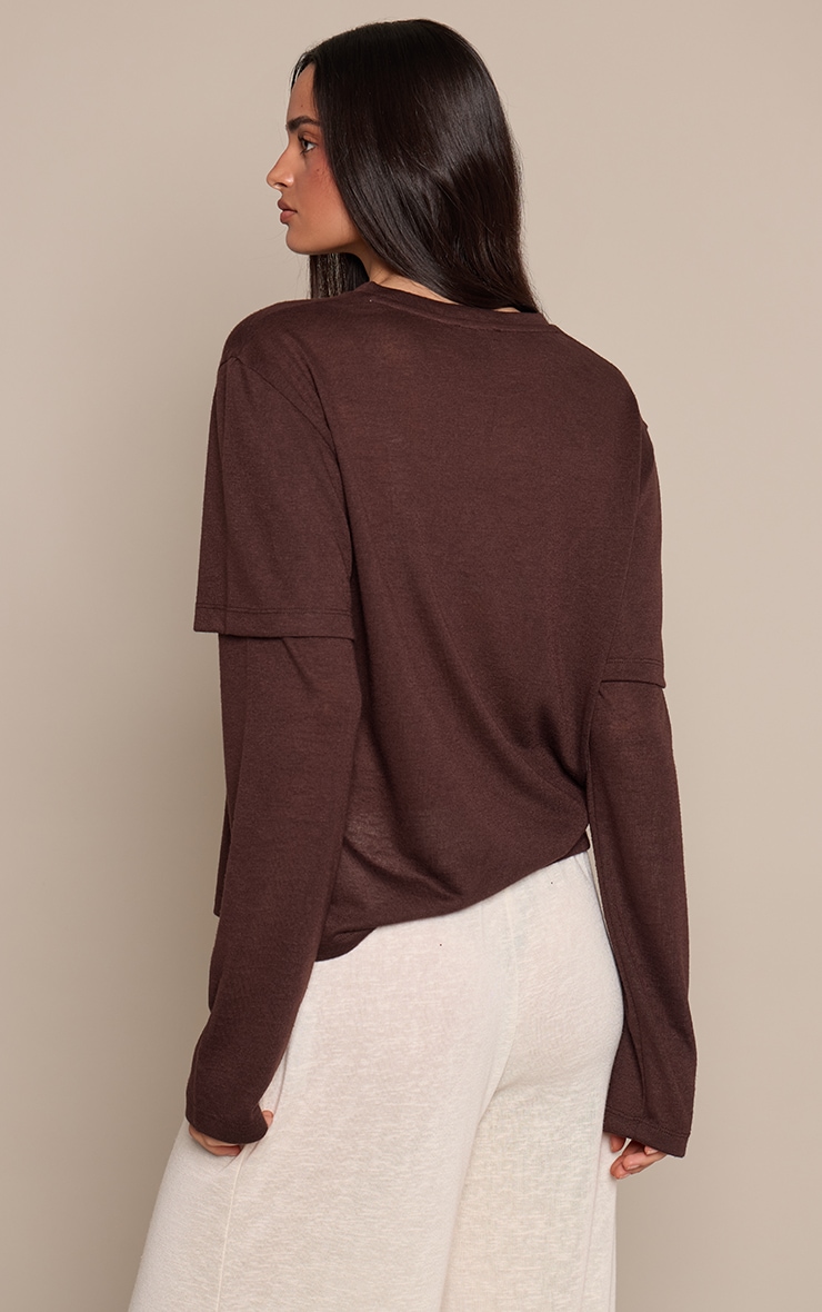 Dark Chocolate Marl Slub Jersey  Layered Oversized T- Shirt  image 2