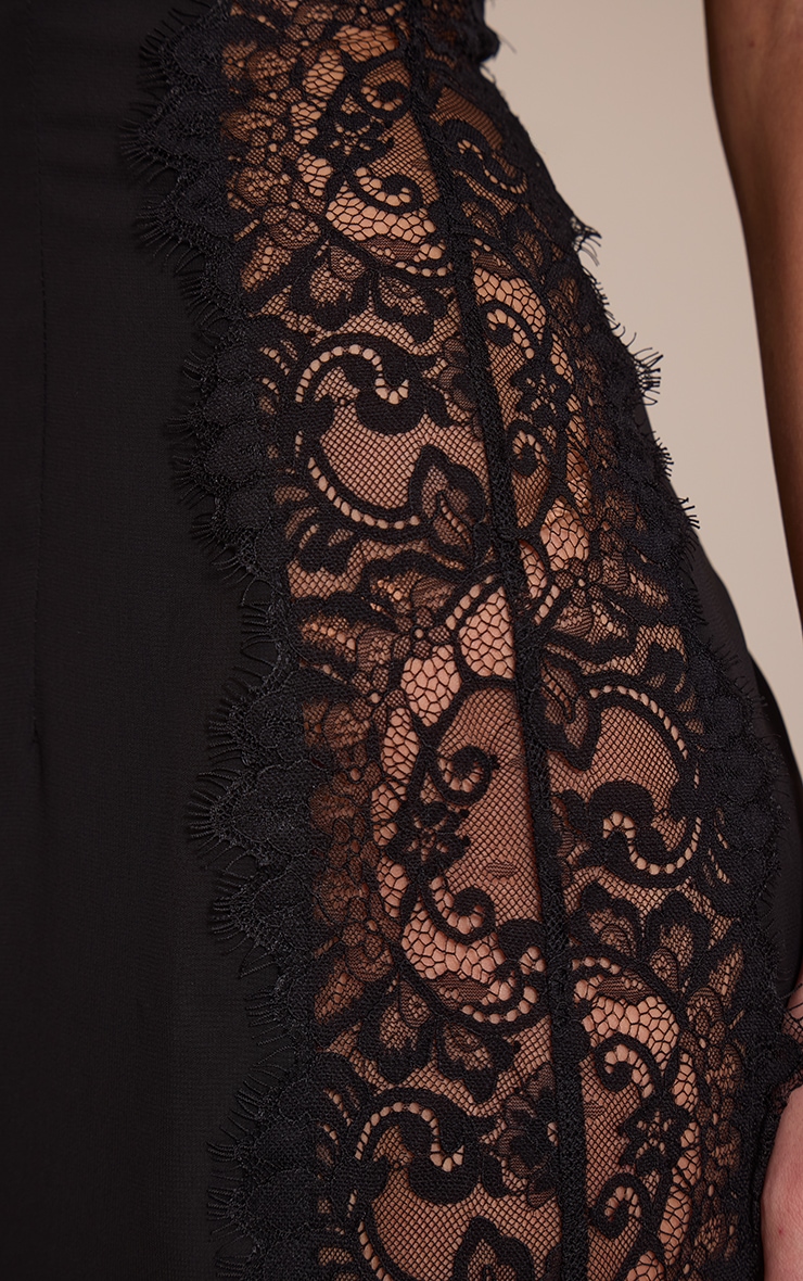 Black Woven Lace Side Detail Maxi Dress image 4