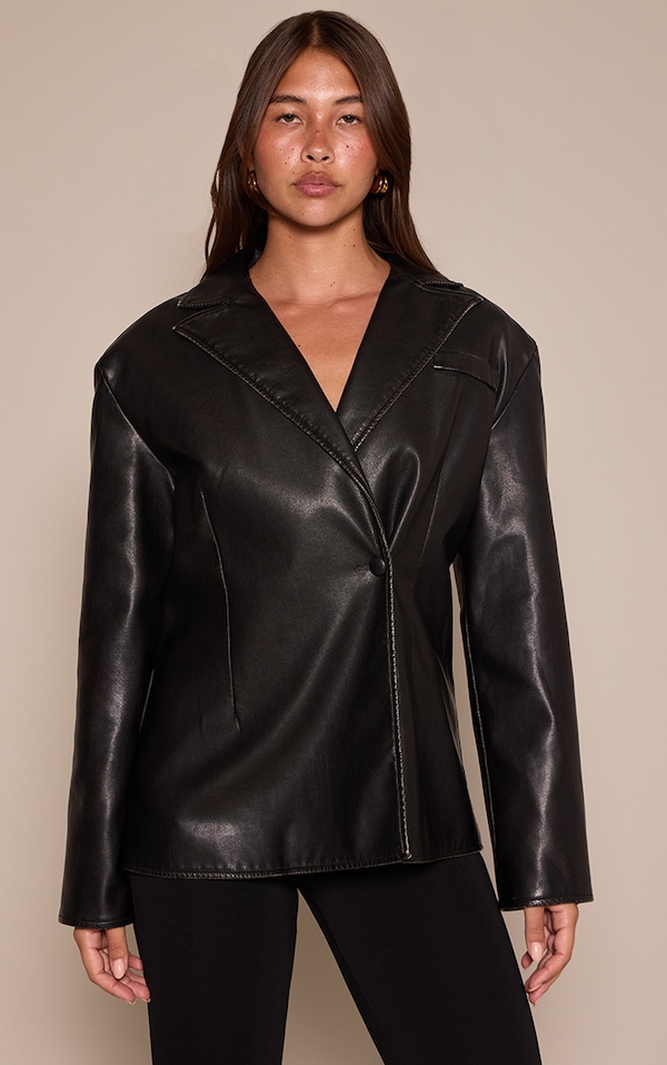 Vintage Brown Burnished Leather Oversized Blazer