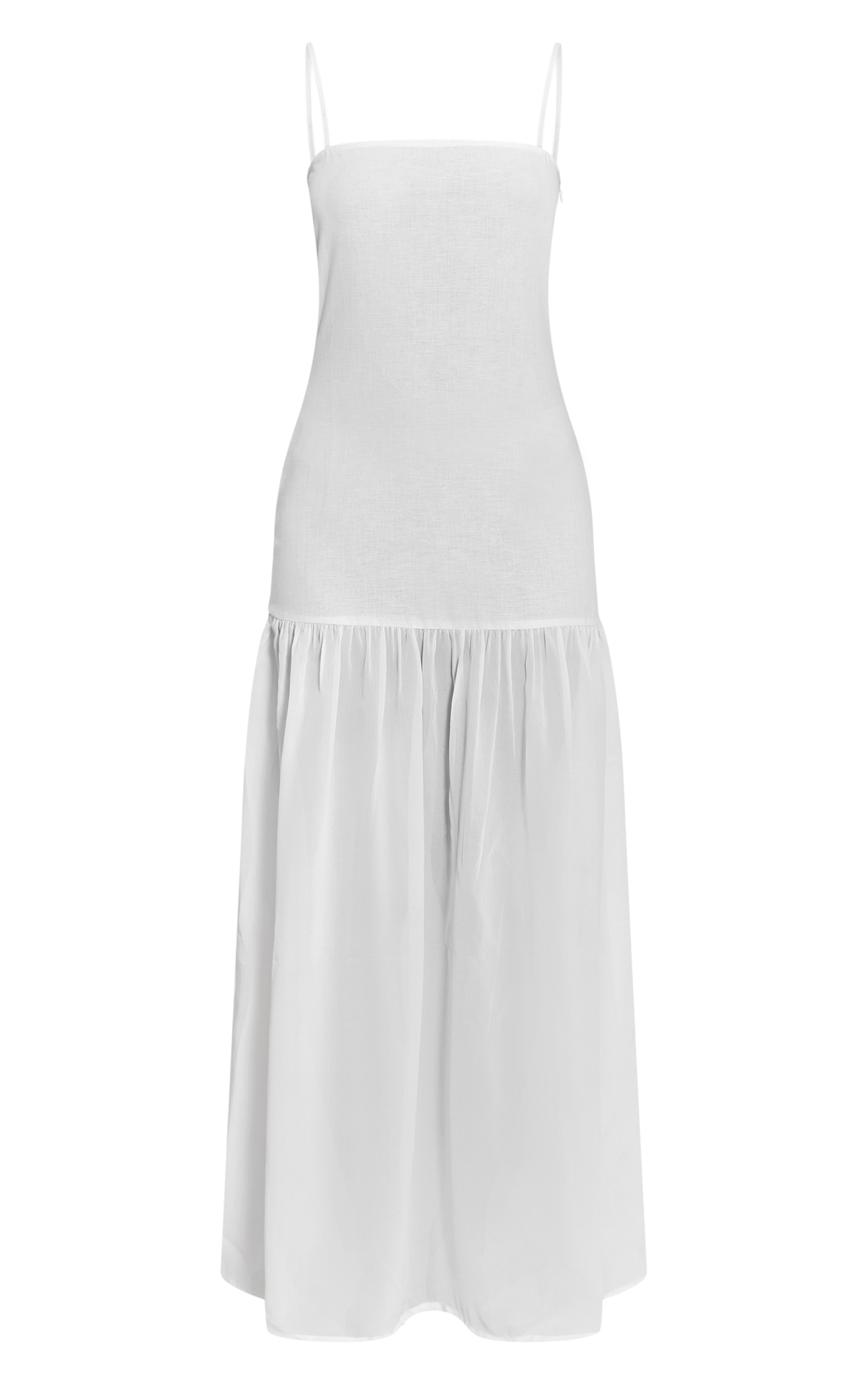 White Linen Look Strappy Dropped Waist Maxi Dress image 5