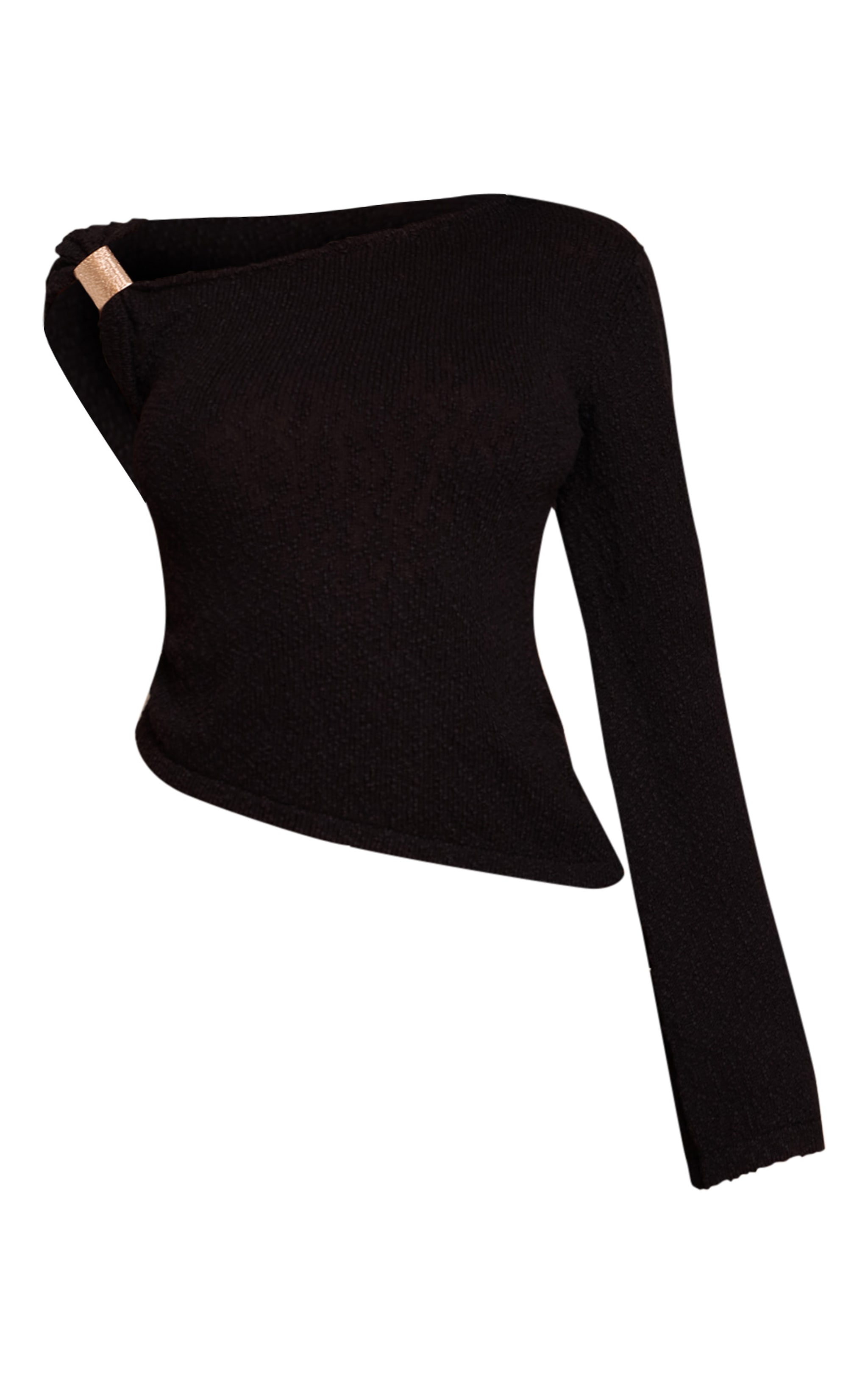 Black Bobble Knit Trim Detail One Shoulder Top image 5