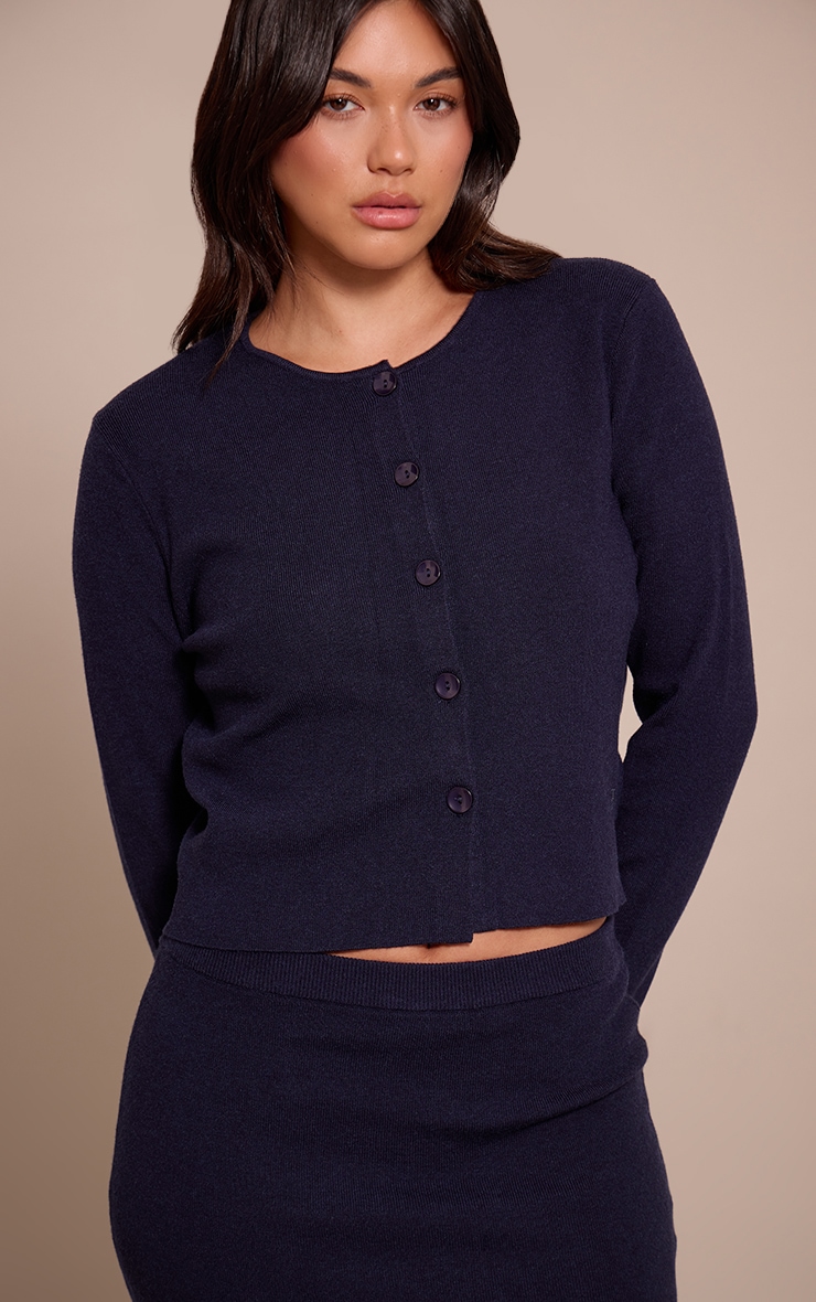 Navy Compact Knit Collarless Cardigan | Knitwear | PLT