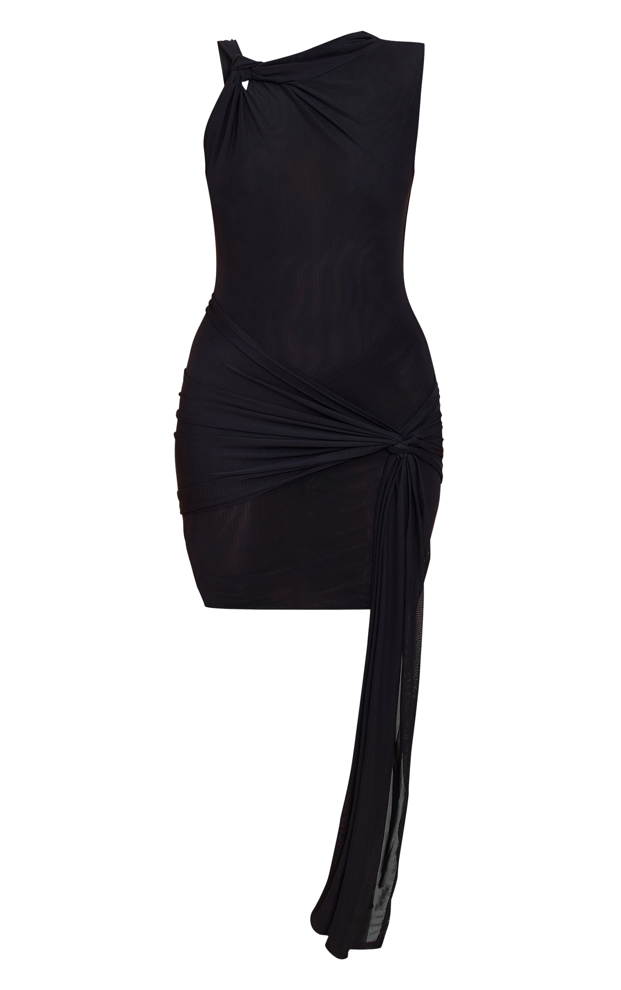 Black Double Layer Mesh Twist Detail Mini Dress image 5