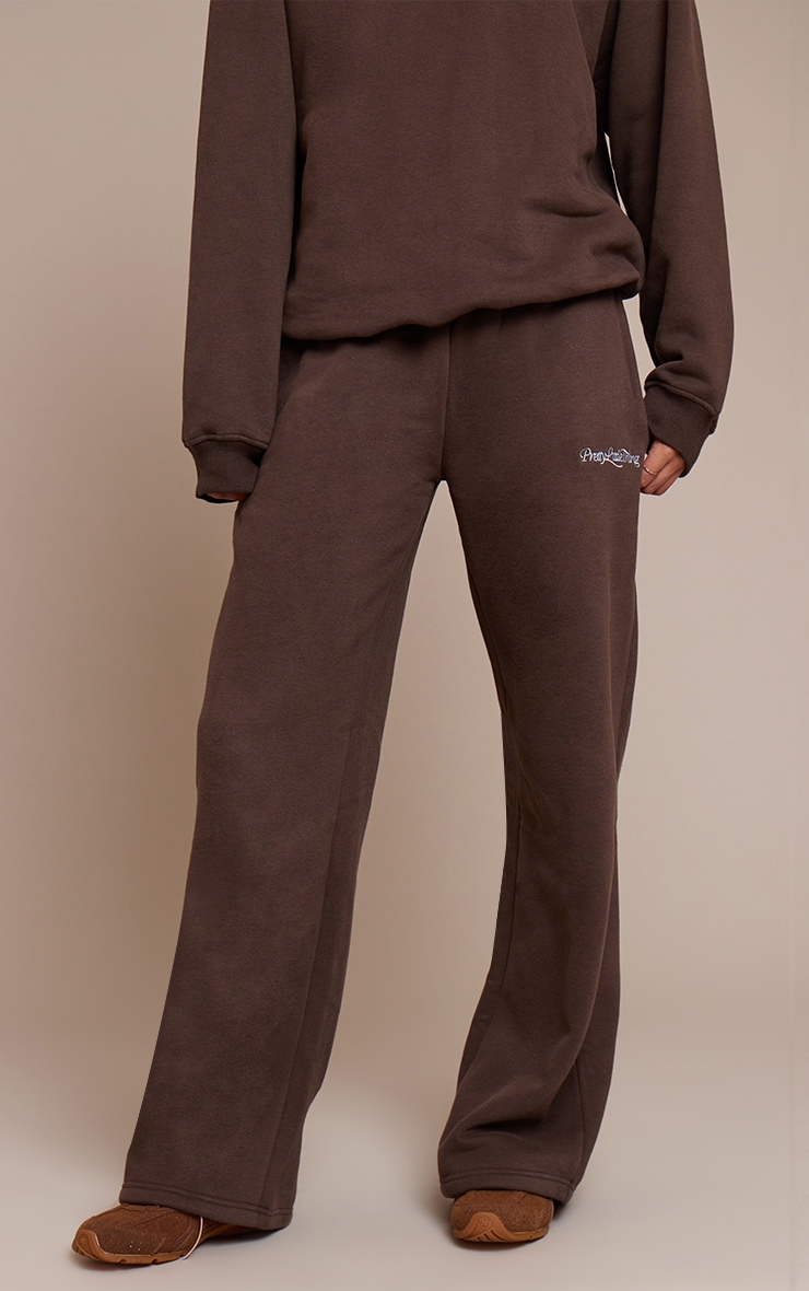 Prettylittlething Espresso Cotton Fleece Straight Leg Sweatpants image 2