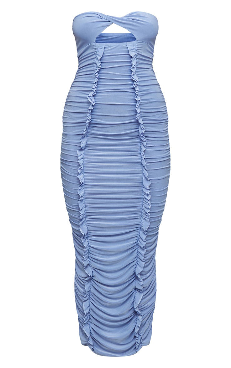 Light Blue Slinky Twist Bust Ruched Detail Midaxi Dress image 5