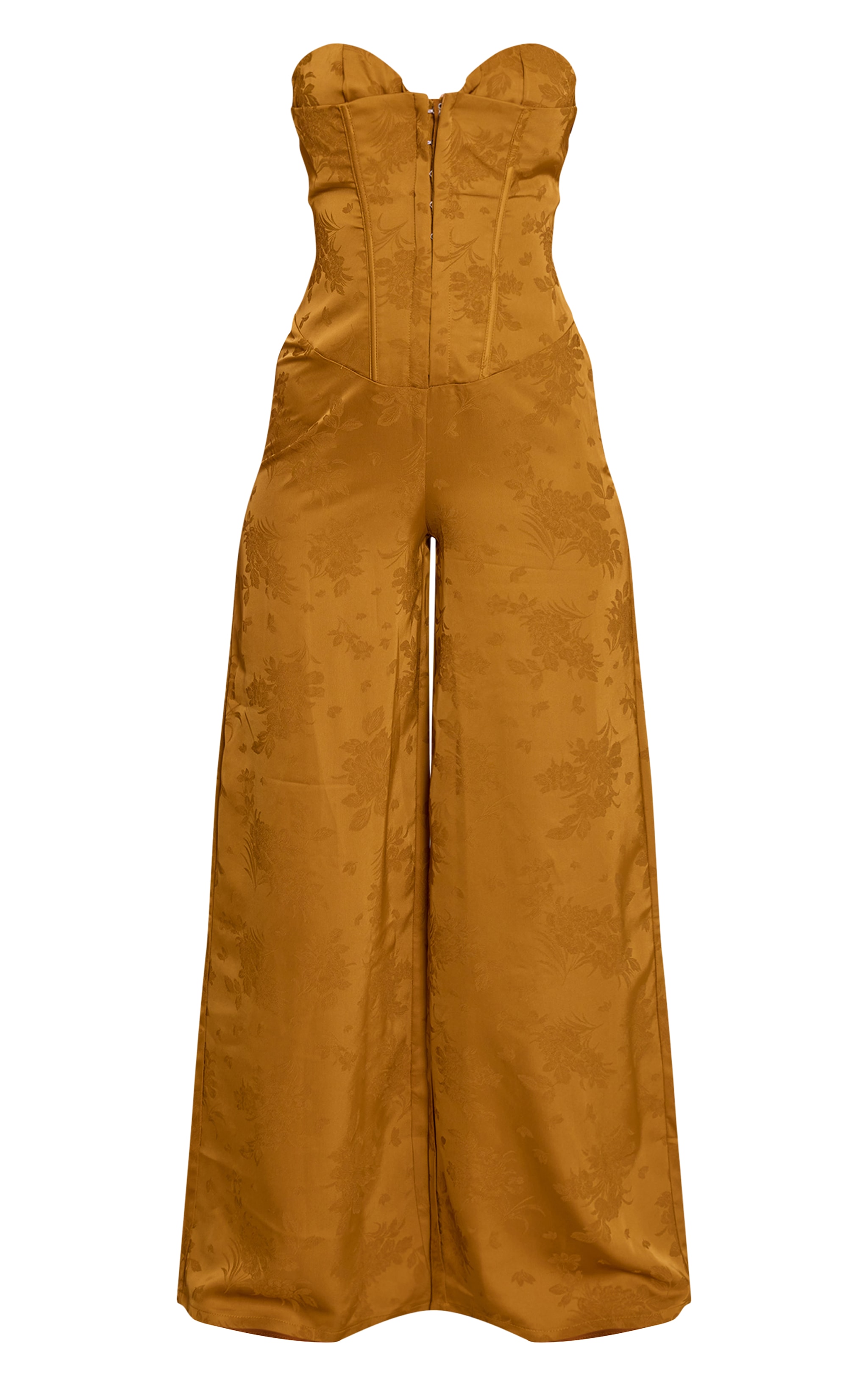 Chartreuse Satin Jacquard Bandeau Straight Leg Jumpsuit image 5