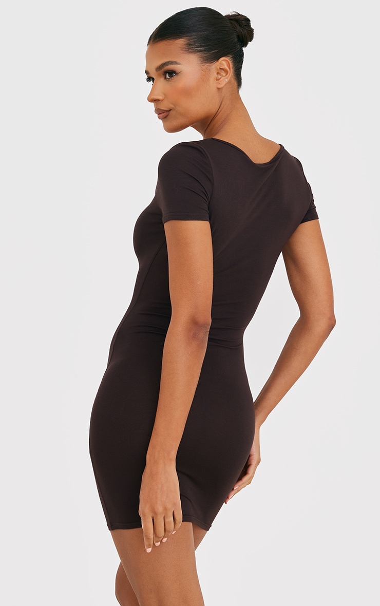 Mocha Brown Cap Sleeve Scoop Neck Bodycon Dress image 2