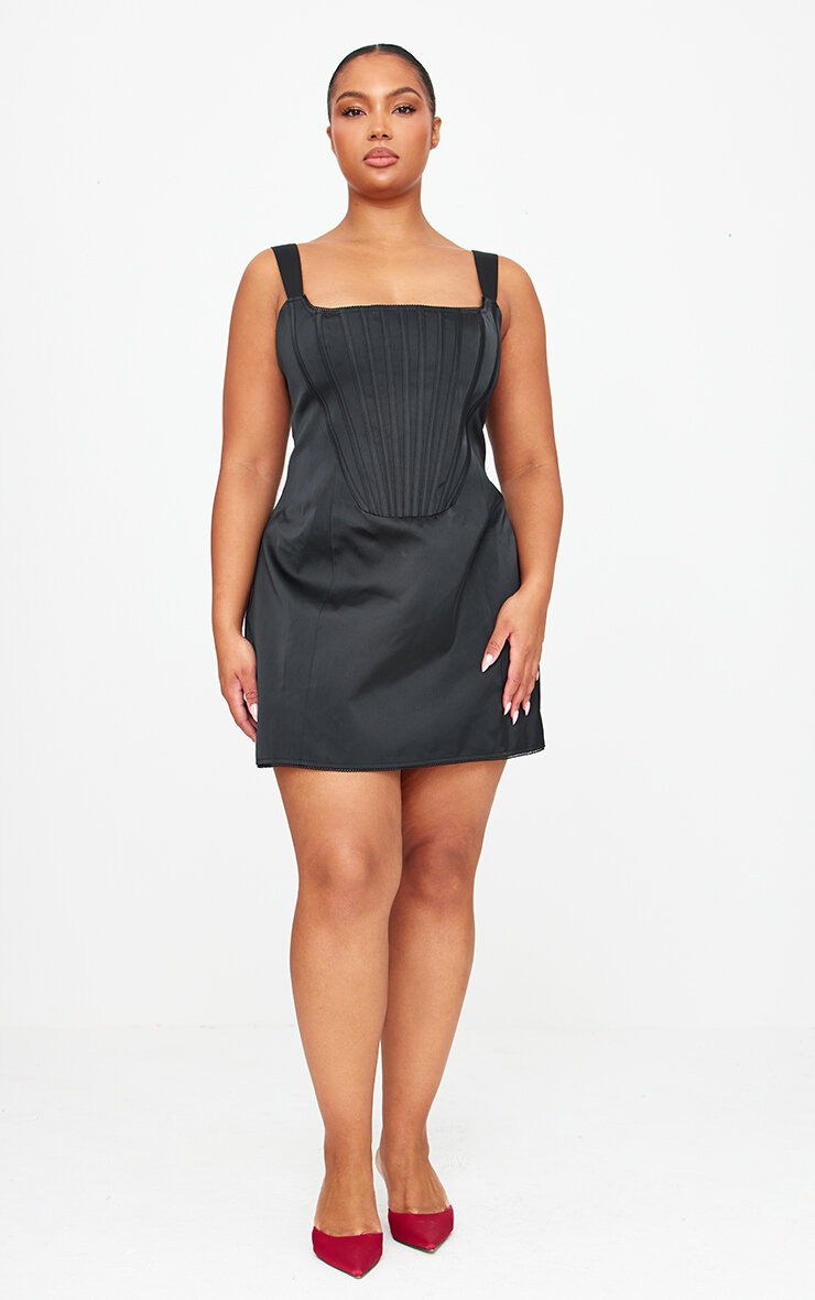 Plus Premium Black Woven Lace Back Corset Bodycon Dress image 3