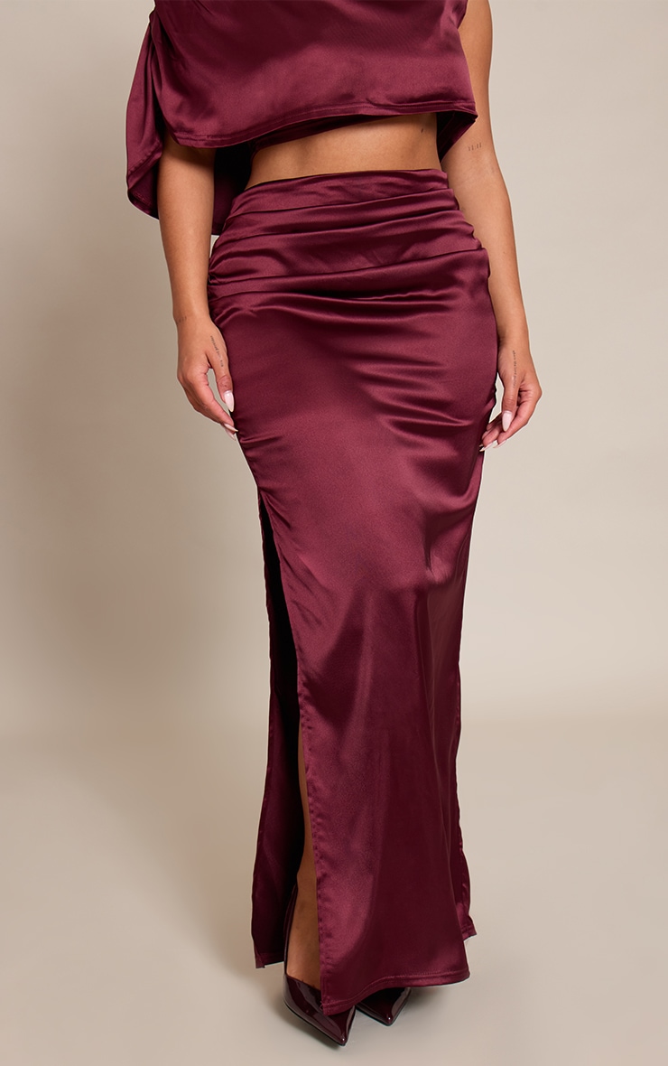 Shape Burgundy Satin Drape Maxi Skirt image 2