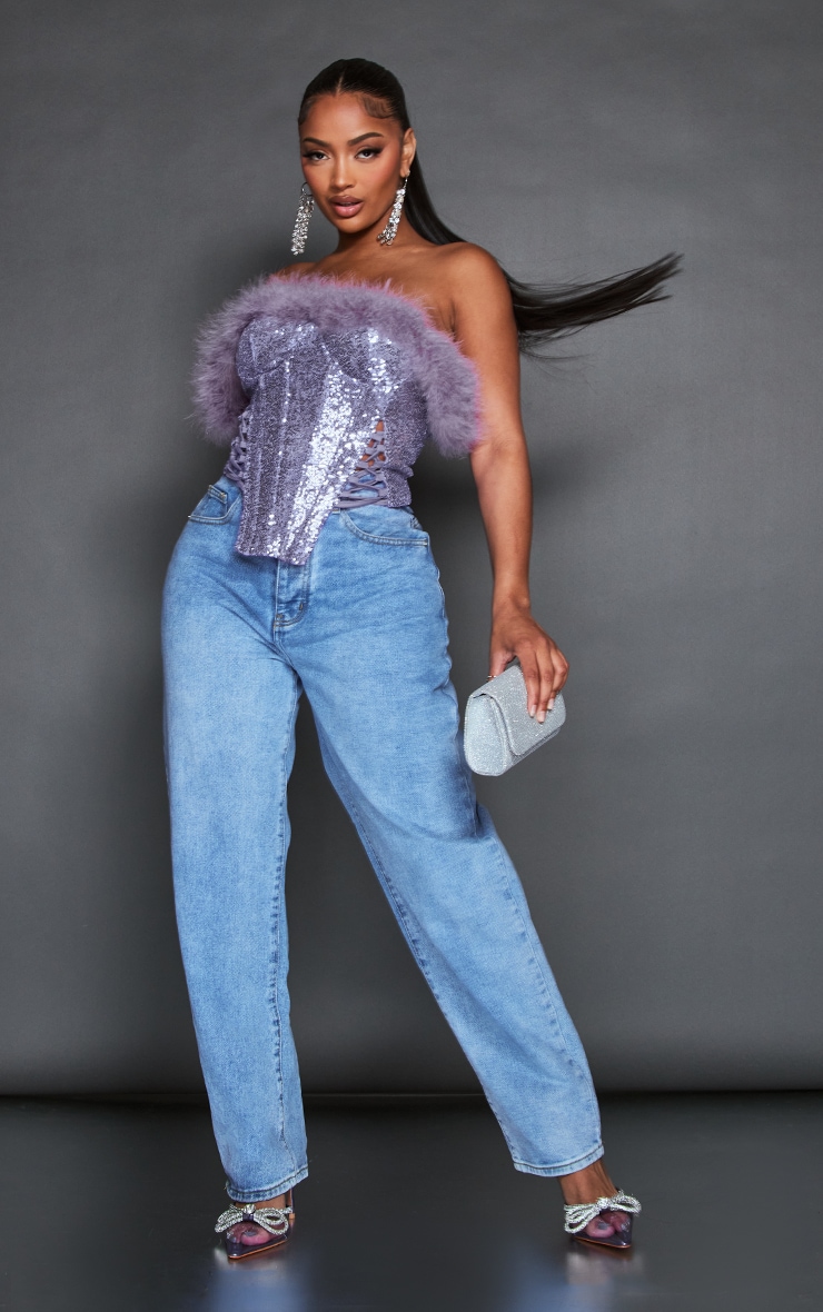 Shape Corset en sequins lilas à ourlet en plumes image 3