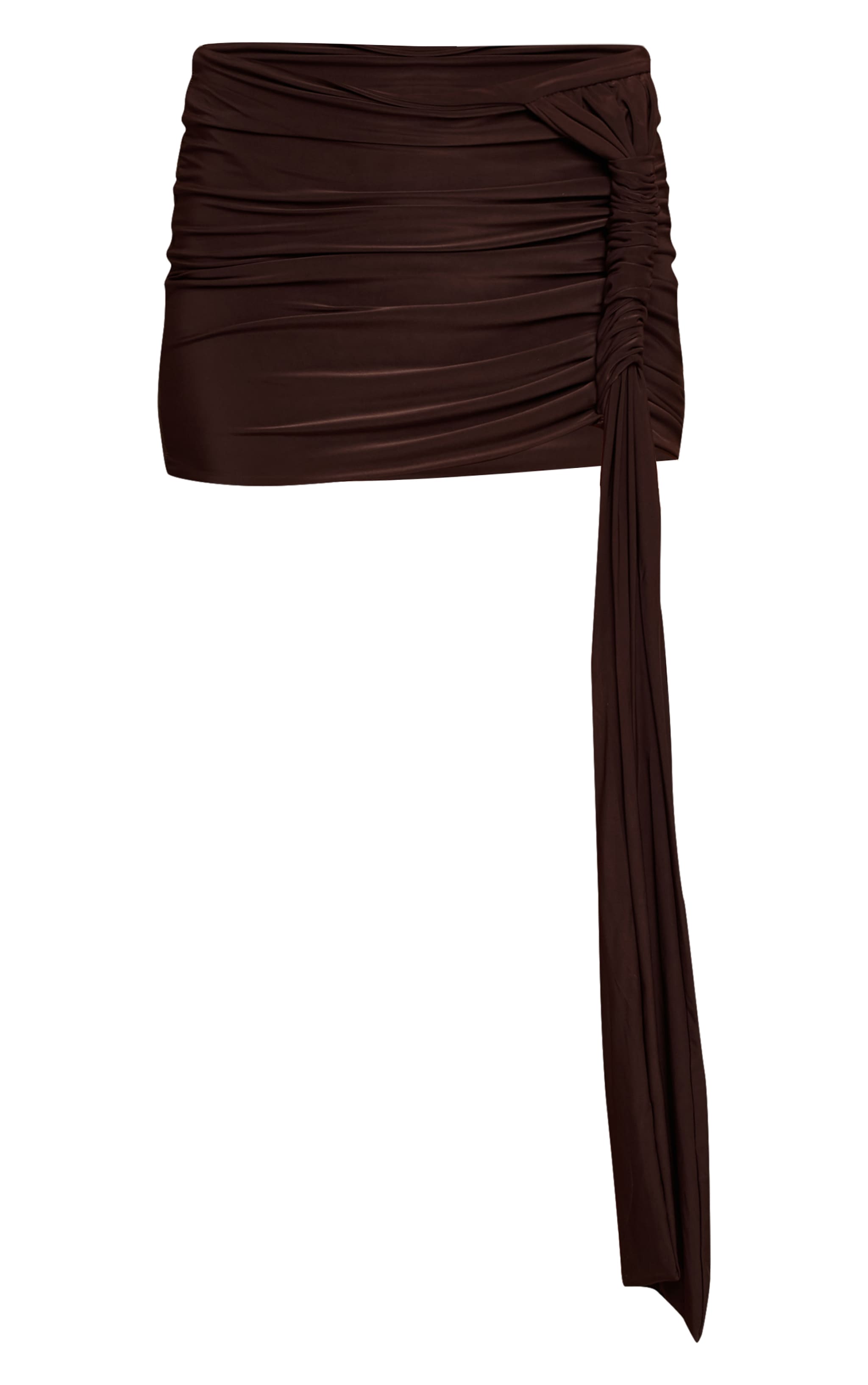 Chocolate Double Layer Slinky Rope Detail Mini Skirt image 5