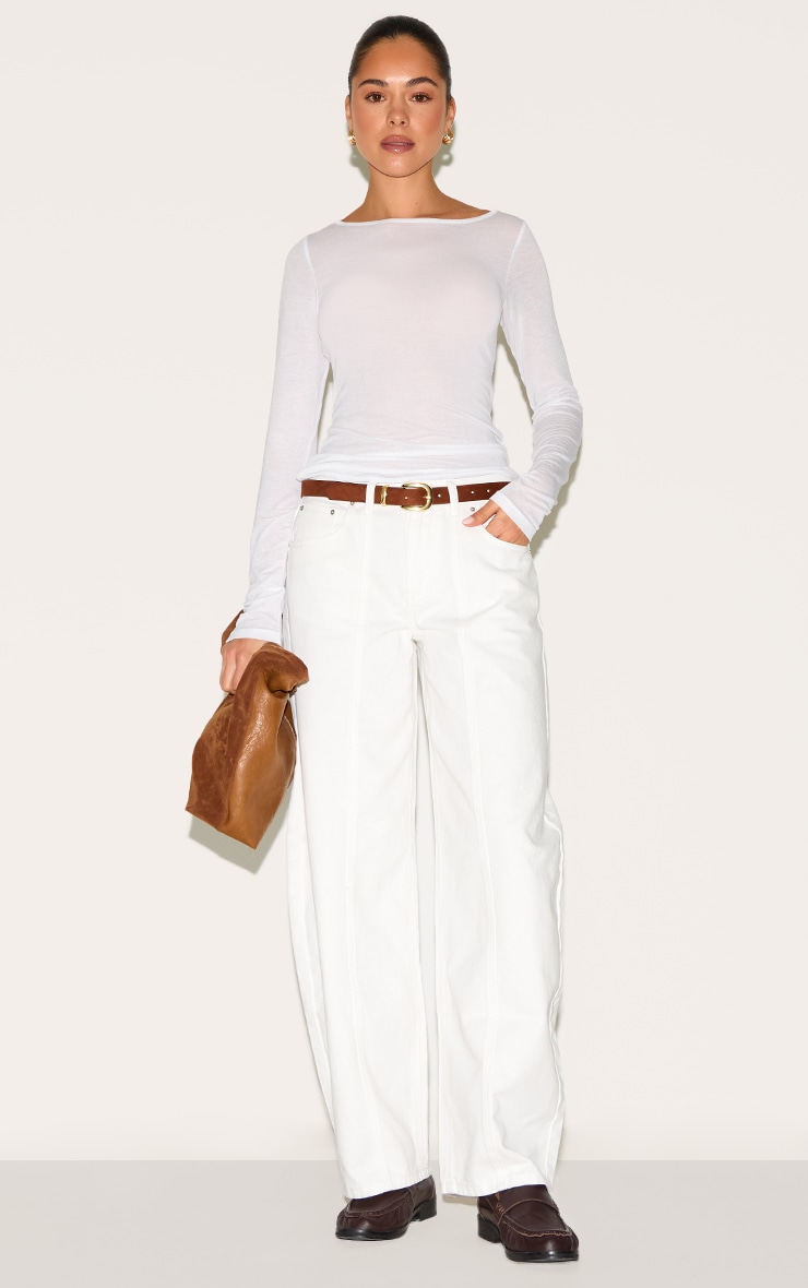 White Sheer Soft Touch Crew Neck Long Sleeve Top image 3