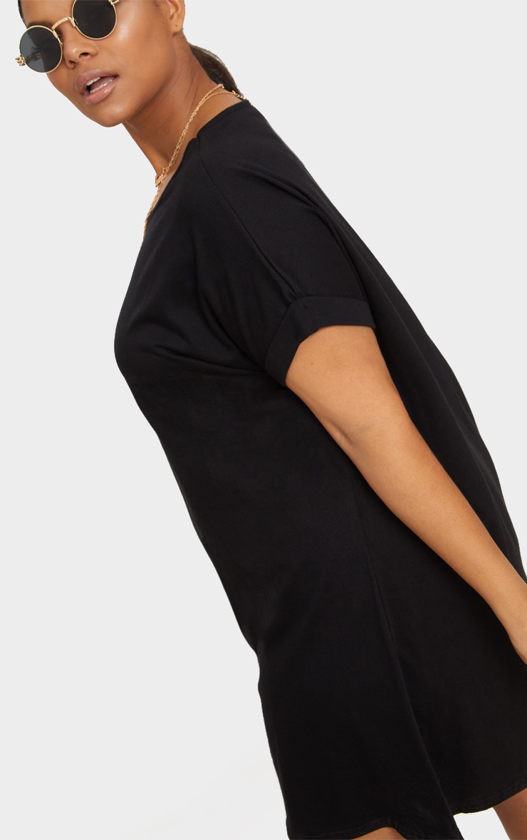 Plus Black Oversized Roll Sleeve T-Shirt Dress image 5