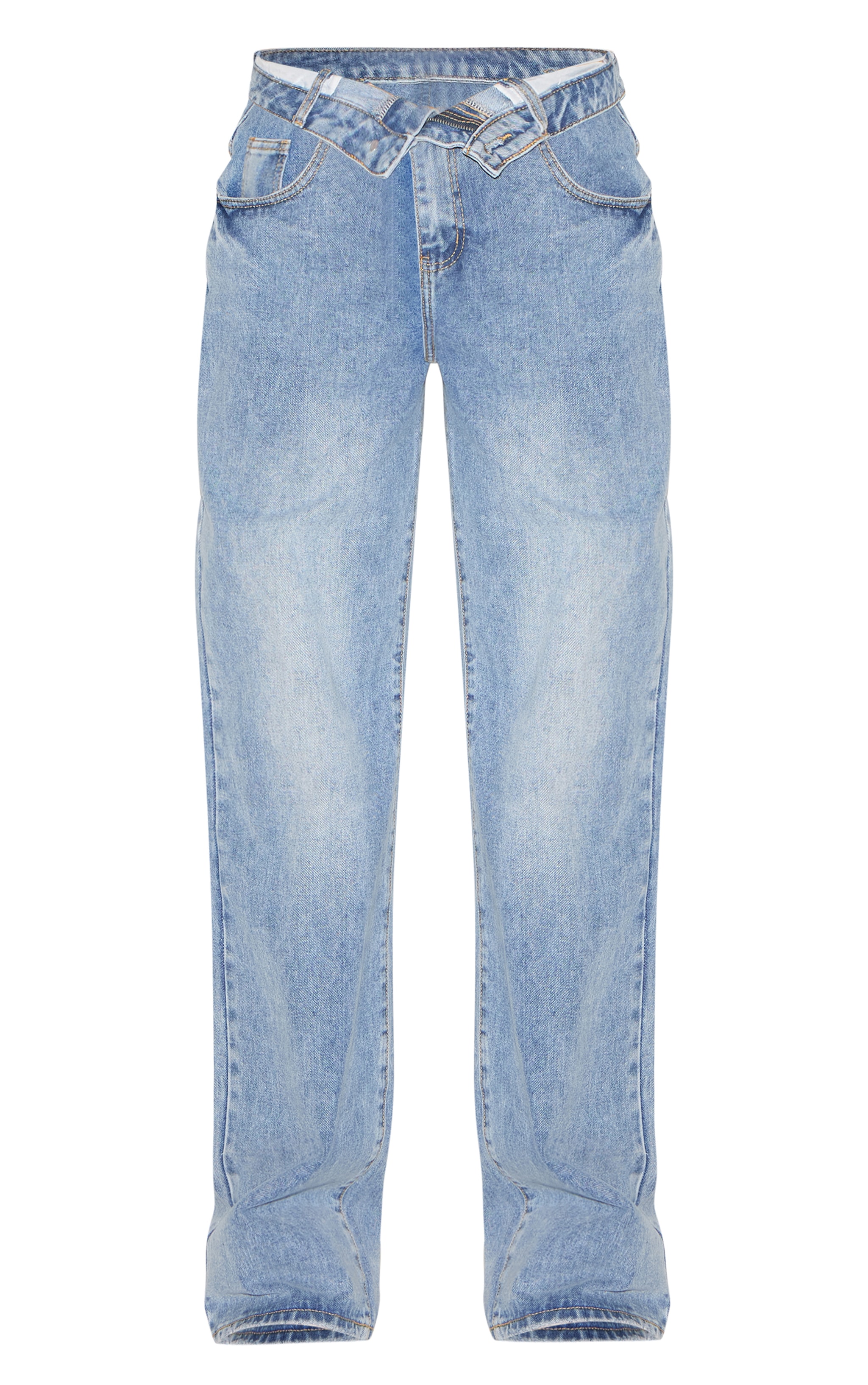 Tall Jean large bleu vintage délavé à taille repliée image 5