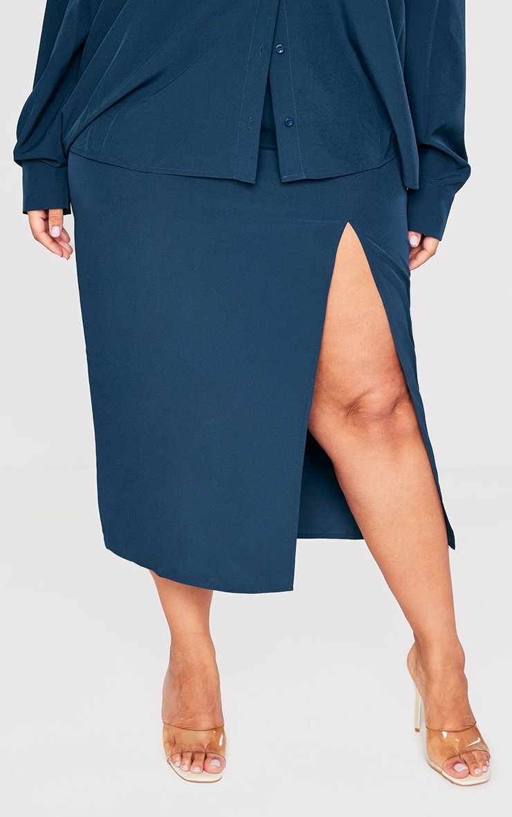 Plus Petrol Side Split Fitted Midi Skirt image 2