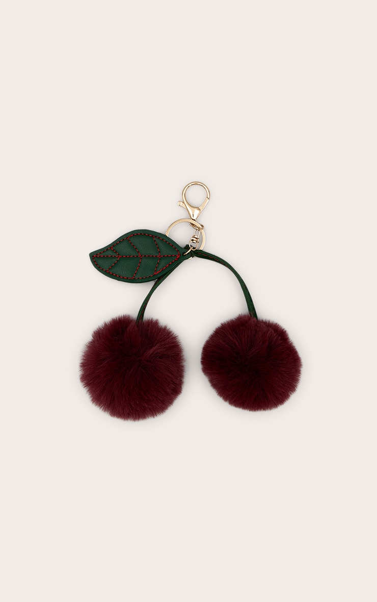 Porte-clés duveteux rouge en forme de cerises image 2