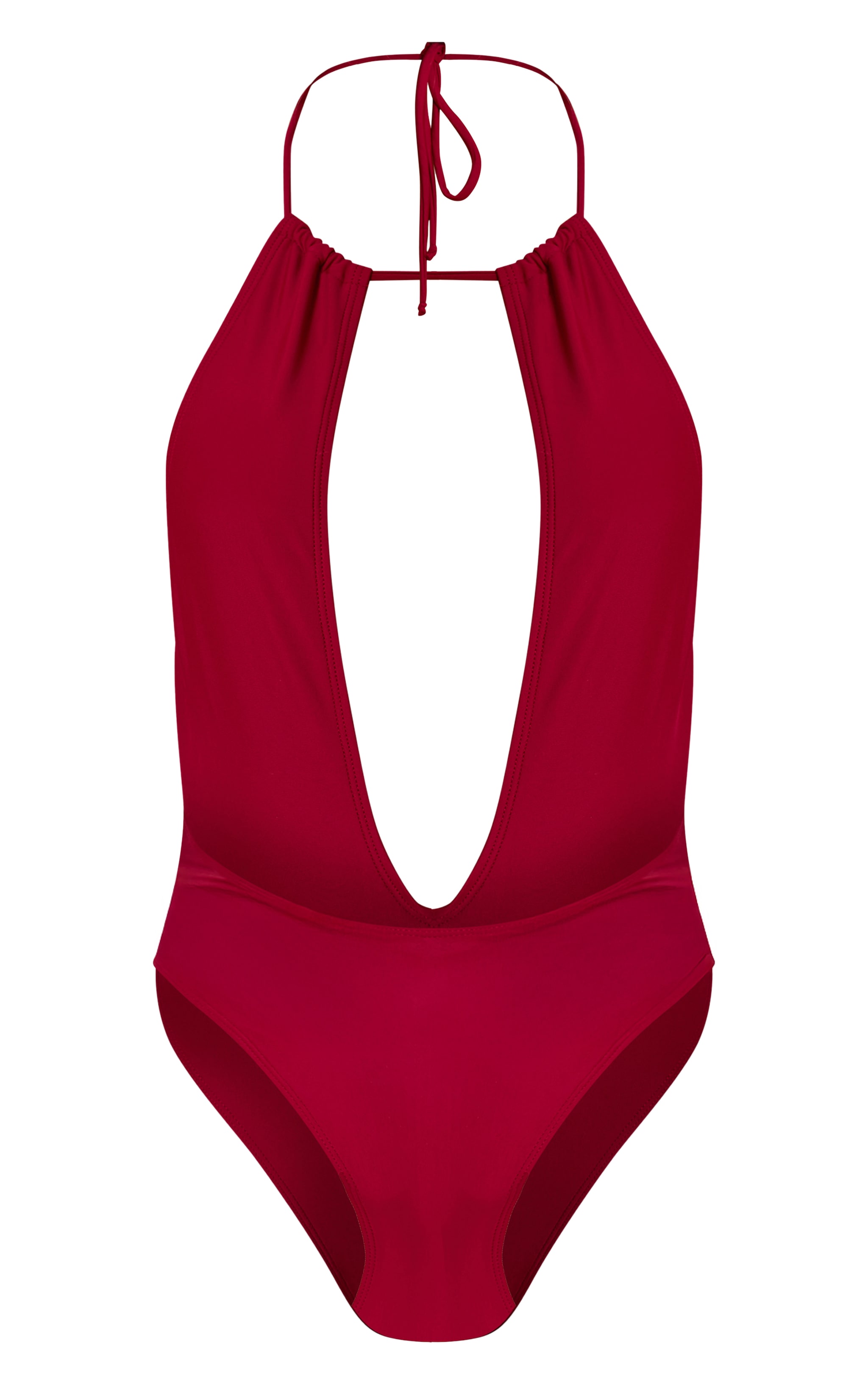 Magenta Ruched Plunge Halter Swimsuit image 6