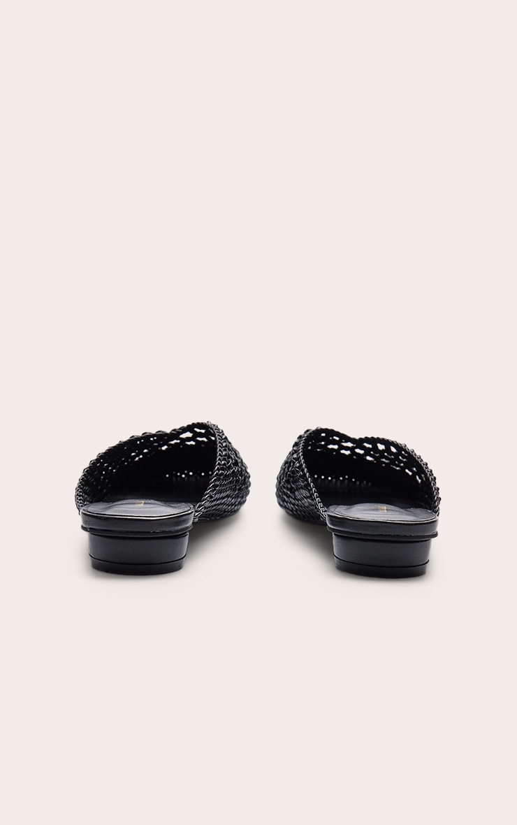 Black Pu Square Toe Woven Flats image 4
