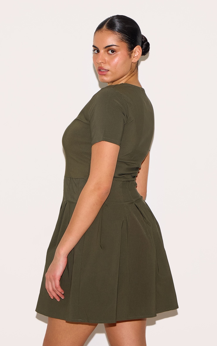 Plus Khaki Pleat Hem Detail Tailored Mini Dress image 2